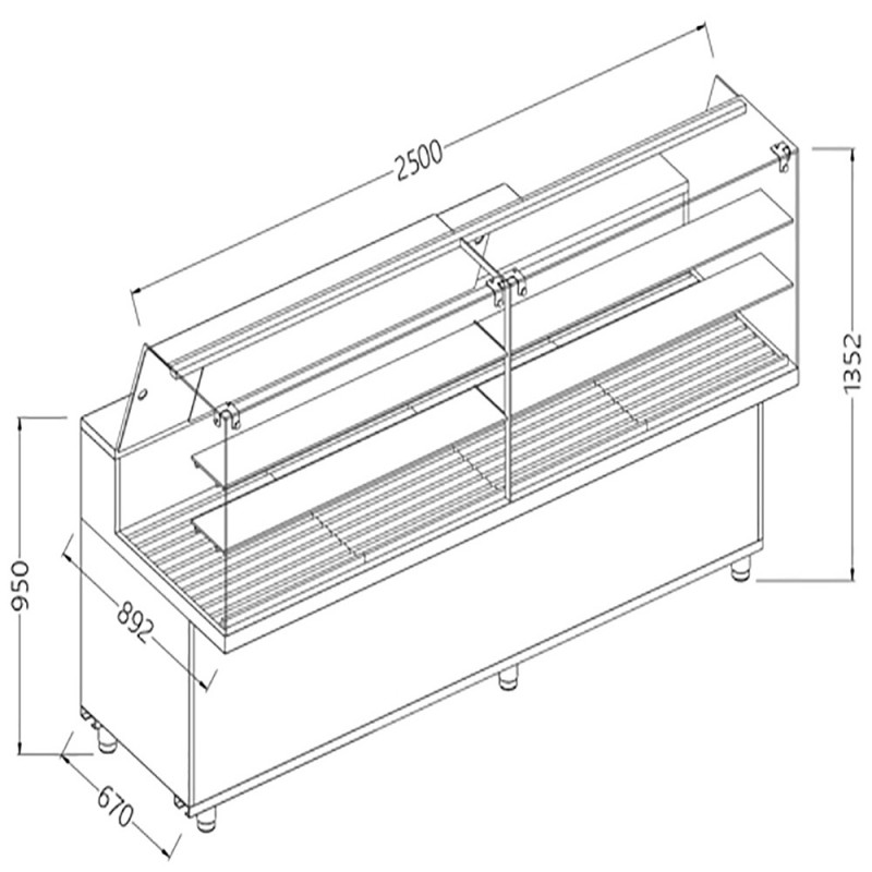 Vitrine snack pour pain vitres hautes - 2500x892x1382 mm