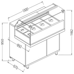 Vitrine snack saladette vitres basses groupe à distance - 1300x892x1182 mm