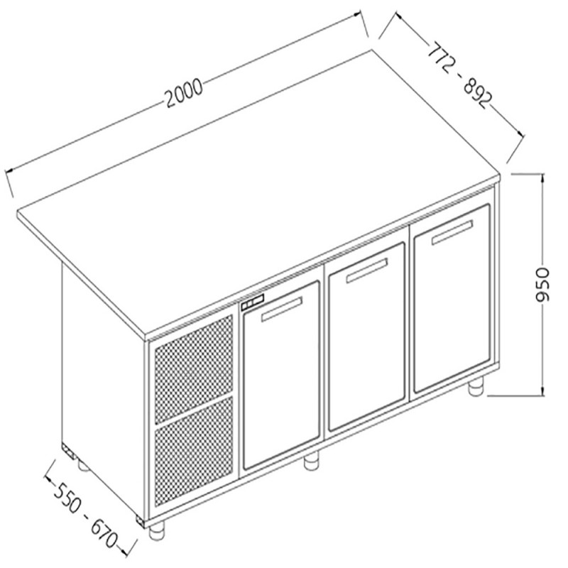 Comptoirs de bar réfrigérés B T avec moteur section caisse - 2000x550x950 mm