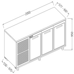 Arrière-comptoirs réfrigérés B T avec moteur sans dosseret - 2000x670x1050 mm