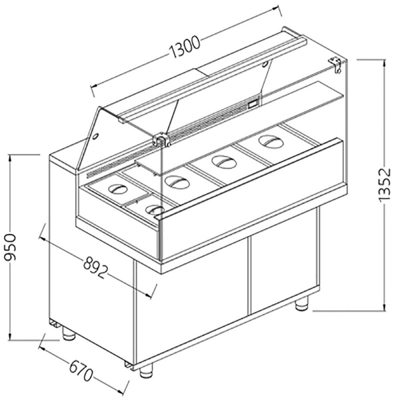 Vitrine snack saladette vitres hautes groupe à distance - 1300x892x1382 mm