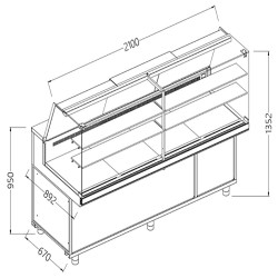 Vitrines réfrigérées ventilées -  vitres hautes groupe à distance sans réserve - 2100x892x1352 mm