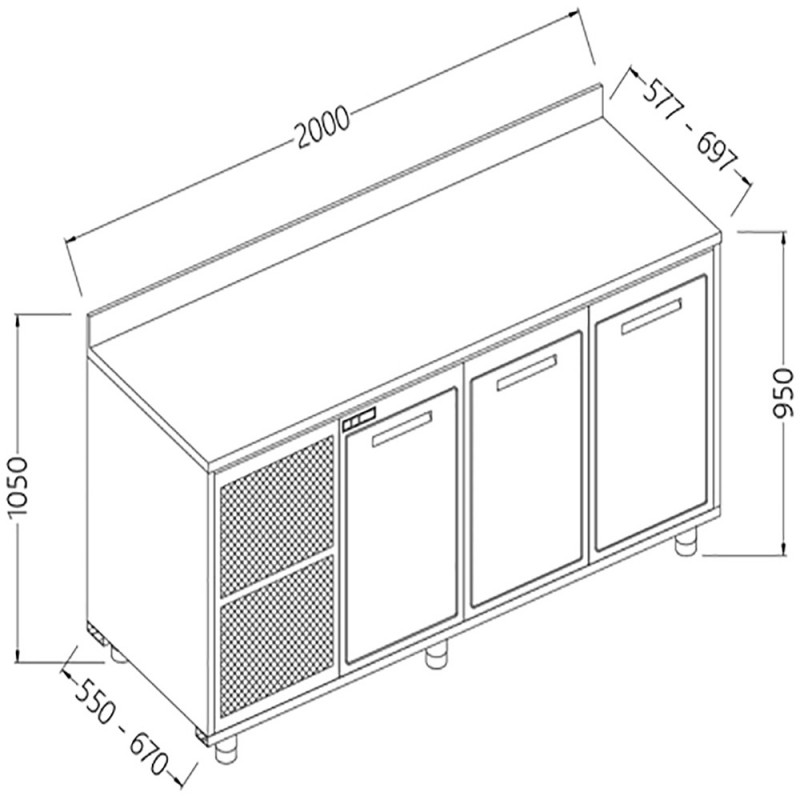 Arrière-comptoirs réfrigérés B T avec moteur avec dosseret - 2000x550x1050 mm