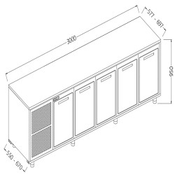 Arrière-comptoirs réfrigérés T N avec moteur sans dosseret - 3000x550x950 mm - NNS30X/5