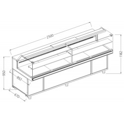 Comptoir vitrine neutre x boulangerie EN & GN, vitre basse dim. 2500x890xh1180