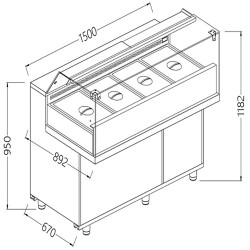 Vitrine snack saladette vitres basses groupe à distance - 1500x892x1182 mm