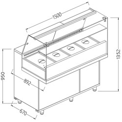 Vitrine snack saladette vitres hautes groupe à distance - 1500x892x1382 mm