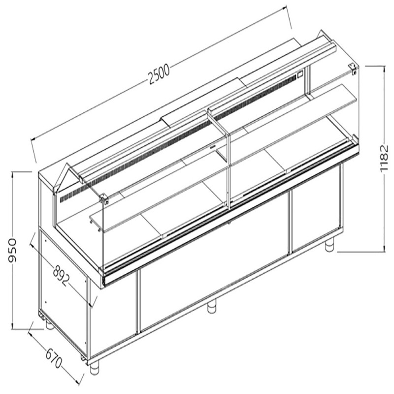 Vitrines réfrigérées ventilées  vitres basses groupe à distance sans réserve - 2500x892x1182 mm