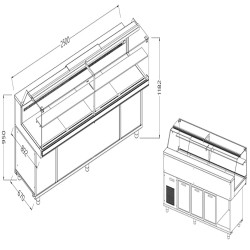 Vitrines réfrigérées ventilées  vitres basses groupe à distance sans réserve - 2500x892x1182 mm