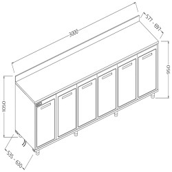 Arrière-comptoirs réfrigérés T N moteur à distance avec dosseret - 3000x535x1050 mm - NLSR30X/5