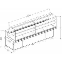 Comptoir vitrine neutre x boulangerie EN & GN, vitre haute dim. 2500x890xh1350