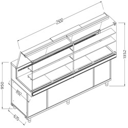 Vitrines réfrigérées ventilées  vitres hautes groupe à distance sans réserve - 2500x892x1352 mm