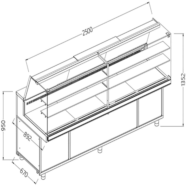 Vitrines réfrigérées ventilées  vitres hautes groupe à distance sans réserve - 2500x892x1352 mm