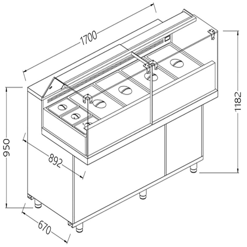 Vitrine snack saladette vitres basses groupe à distance - 1700x892x1182 mm