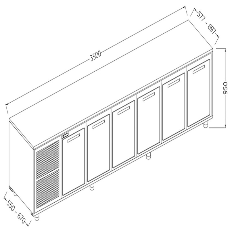 Arrière-comptoirs réfrigérés T N avec moteur sans dosseret - 3500x550x950 mm - NNS35X/5