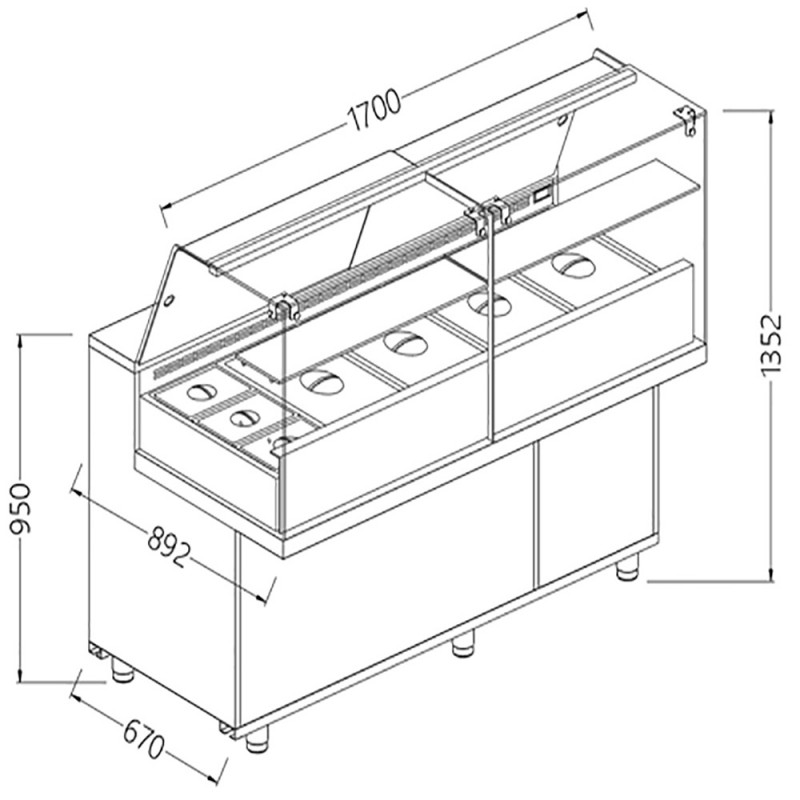 Vitrine snack saladette vitres hautes groupe à distance - 1700x892x1382 mm