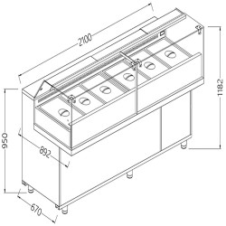 Vitrine snack saladette vitres basses avec groupe - 2100x892x1182 mm