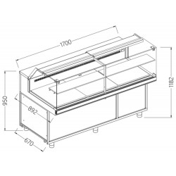 Vitrines réfrigérées ventilées pour les snacks vitres basses groupe à distance avec réserve - 1700x892x1182 mm