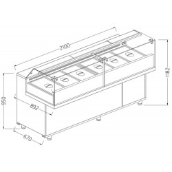 Vitrines snack saladette avec reserve vitres basses avec groupe - 2100x892x1182 mm - VB21XG/R