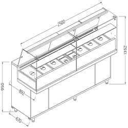 Vitrines snack saladette avec réserve vitres hautes avec groupe - 2500x892x1382 mm - VA25XG/R2