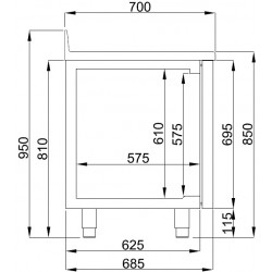 700 TABLE RÉFRIGÉRÉE BORD RELEVÉ 3 PORTES MONO BLOCK - 1785x700x860 mm