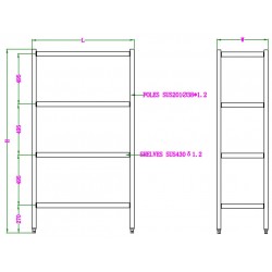 ÉTAGÈRES 4 LEVELS DÉMONTABLE 900 - 900x500x1800 mm