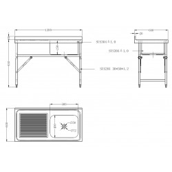 600 BLOC-ÉVIER ÉTAGÈRE PLIANTE 1200 1R - 1200x600x910 mm