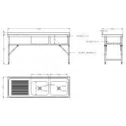 600 BLOC-ÉVIER ÉTAGÈRE PLIANTE 1800 2R - 1800x600x910 mm