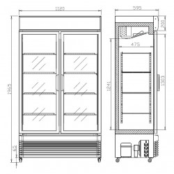 RÉFRIGÉRATEUR 2 PORTES EN VERRE BEZ-750 GD - 1120x610x1965 mm