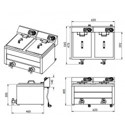 FRITEUSE POSABLE ÉLECTRIQUE 2X8L 2X3KW - 620x545x305 mm