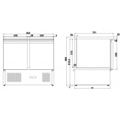 TABLE RÉFRIGÉRÉE 2 PORTES - 900x700x875 mm