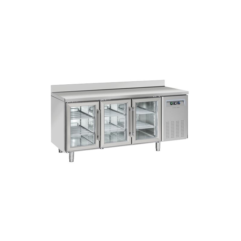 Table réfrigérée positive 325X410 3 portes vitrées dosseret inox 358L