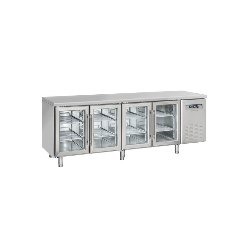 Table réfrigérée positive 4 portes vitrées GN1/1 inox 570L