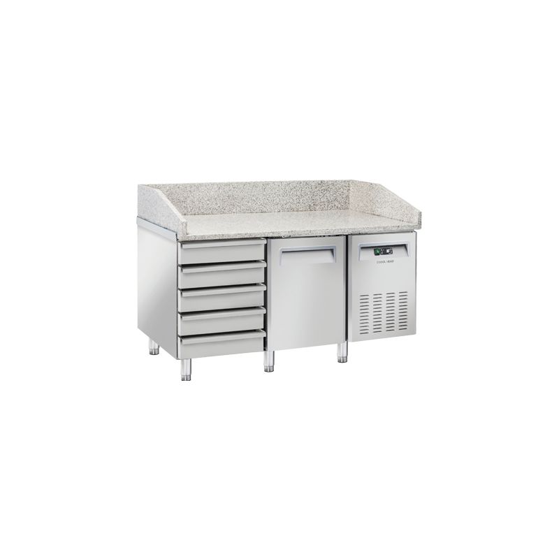 Meuble à pizza 600x400 1 porte + 5 tiroirs spécial pizza inox 220L