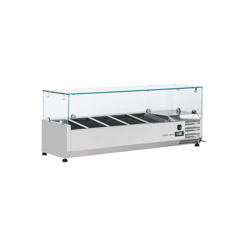 Vitrine horizontale réfrigérée GN1/4 inox couvercle verre trempé 34L