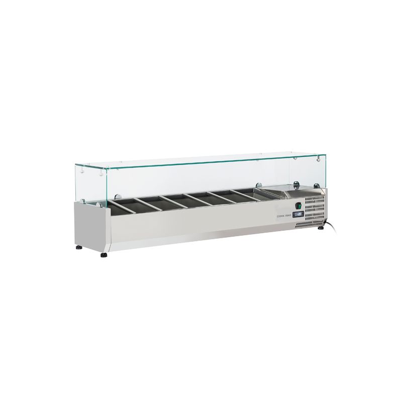 Vitrine horizontale réfrigérée GN1/4 inox couvercle verre trempé 46L