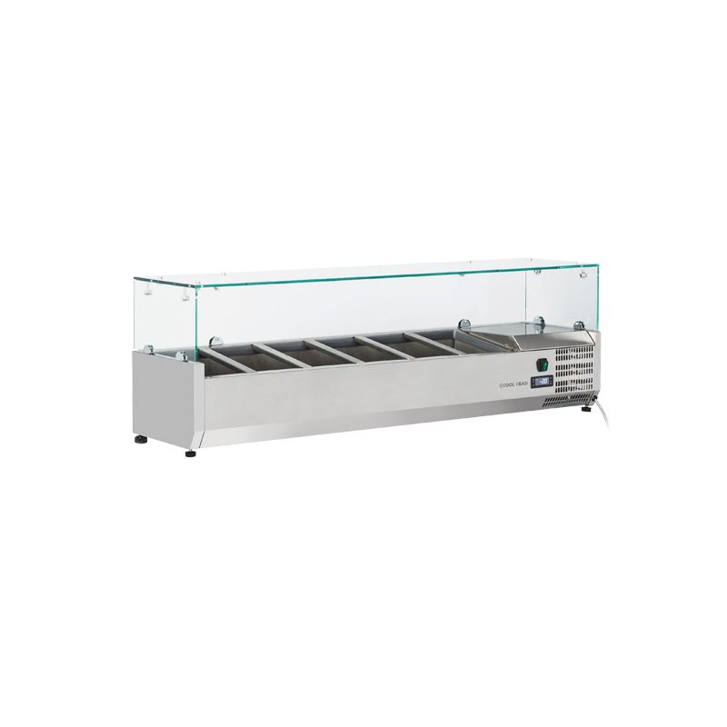 Vitrine horizontale réfrigérée GN1/4 inox couvercle verre trempé 42L