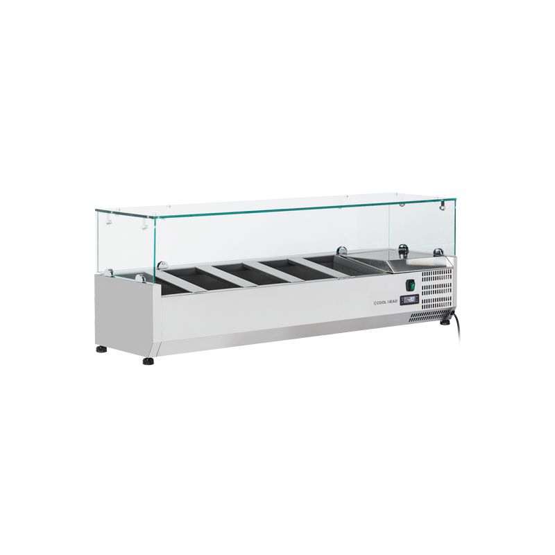 Vitrine horizontale réfrigérée GN1/4 inox couvercle verre trempé 38 L