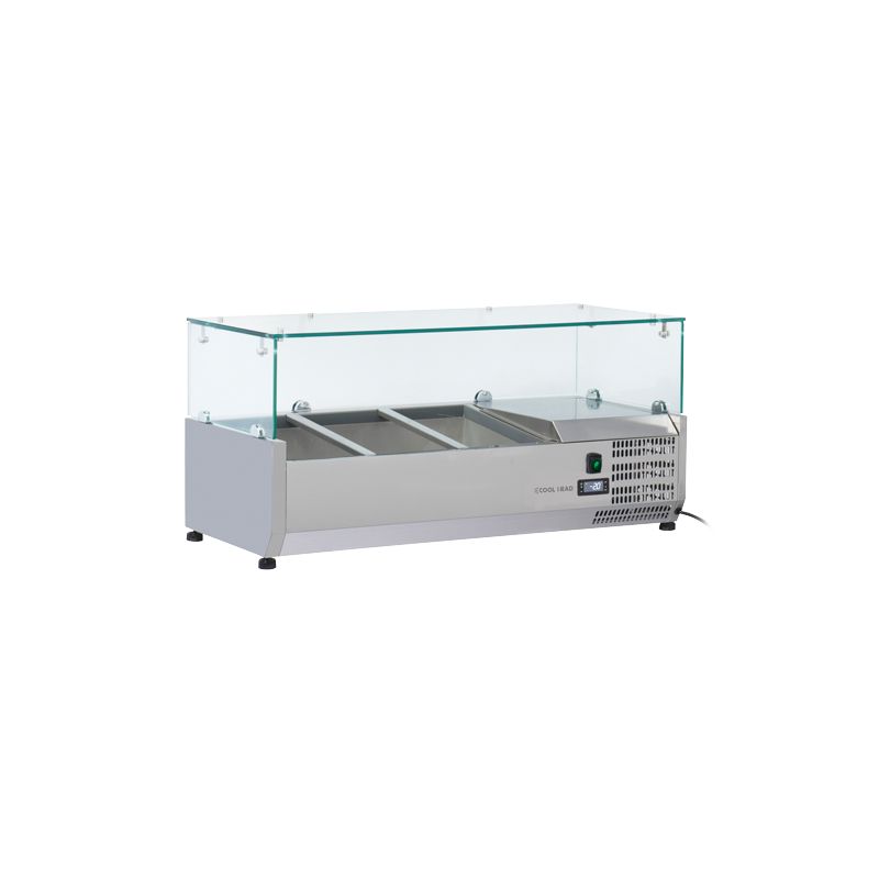 Vitrine horizontale réfrigérée GN1/3 inox couvercle verre trempé 33L