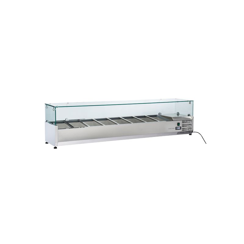 Vitrine horizontale réfrigérée GN1/3 inox couvercle verre trempé 73L