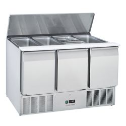 Saladette réfrigérée ouverte 3 portes GN1/1 inox 350 L