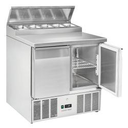 Saladette réfrigérée pour sandwichs 2 portes GN1/1 inox capacité 5x GN1/6 239 L