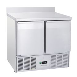 Saladette réfrigérée 2 portes GN1/1 inox avec dosseret 214 L