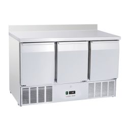 Saladette réfrigérée 3 portes GN1/1 inox avec dosseret 342 L