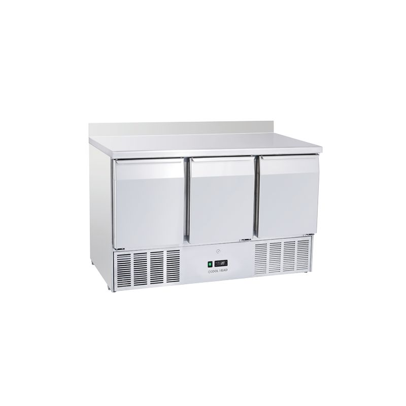 Saladette réfrigérée 3 portes GN1/1 inox avec dosseret 342 L