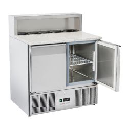 Saladette réfrigérée 2 portes inox GN1/1 dessus pour pizza + 5 contenants GN1/6 265L