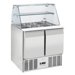 Saladette réfrigérée ouverte 2 portes inox GN1/1 verre trempé incurvé 232 L