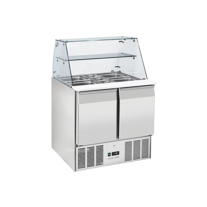 Saladette réfrigérée ouverte 2 portes inox GN1/1 verre trempé incurvé 232 L