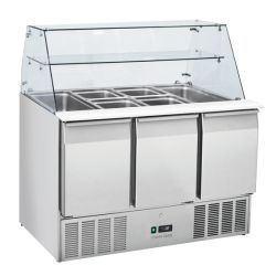 Saladette réfrigérée ouverte 3 portes inox GN1/1 verre trempé incurvé 364 L