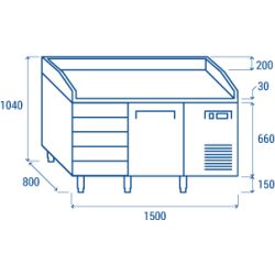 Meuble à pizza 600x400 1 porte + 5 tiroirs spécial pizza inox 220L